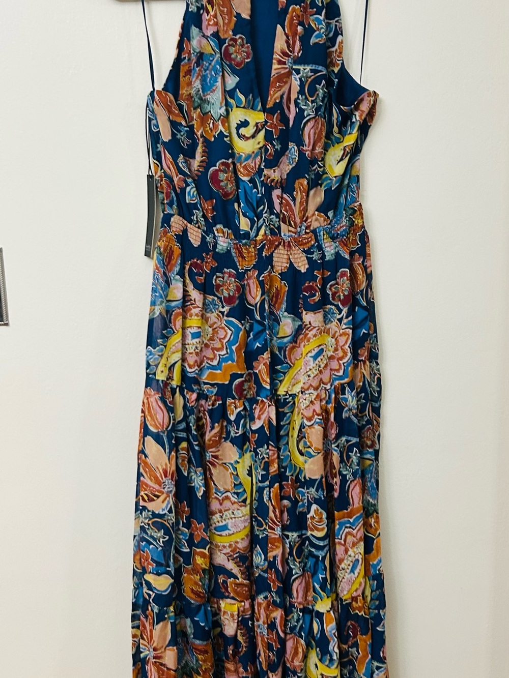 Nicole miller Floral Navy Maxi Dress with Spaghetti Straps size 10